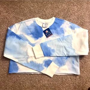 Champion crop, with light fleece, multi color white/blue, size M, new with tag